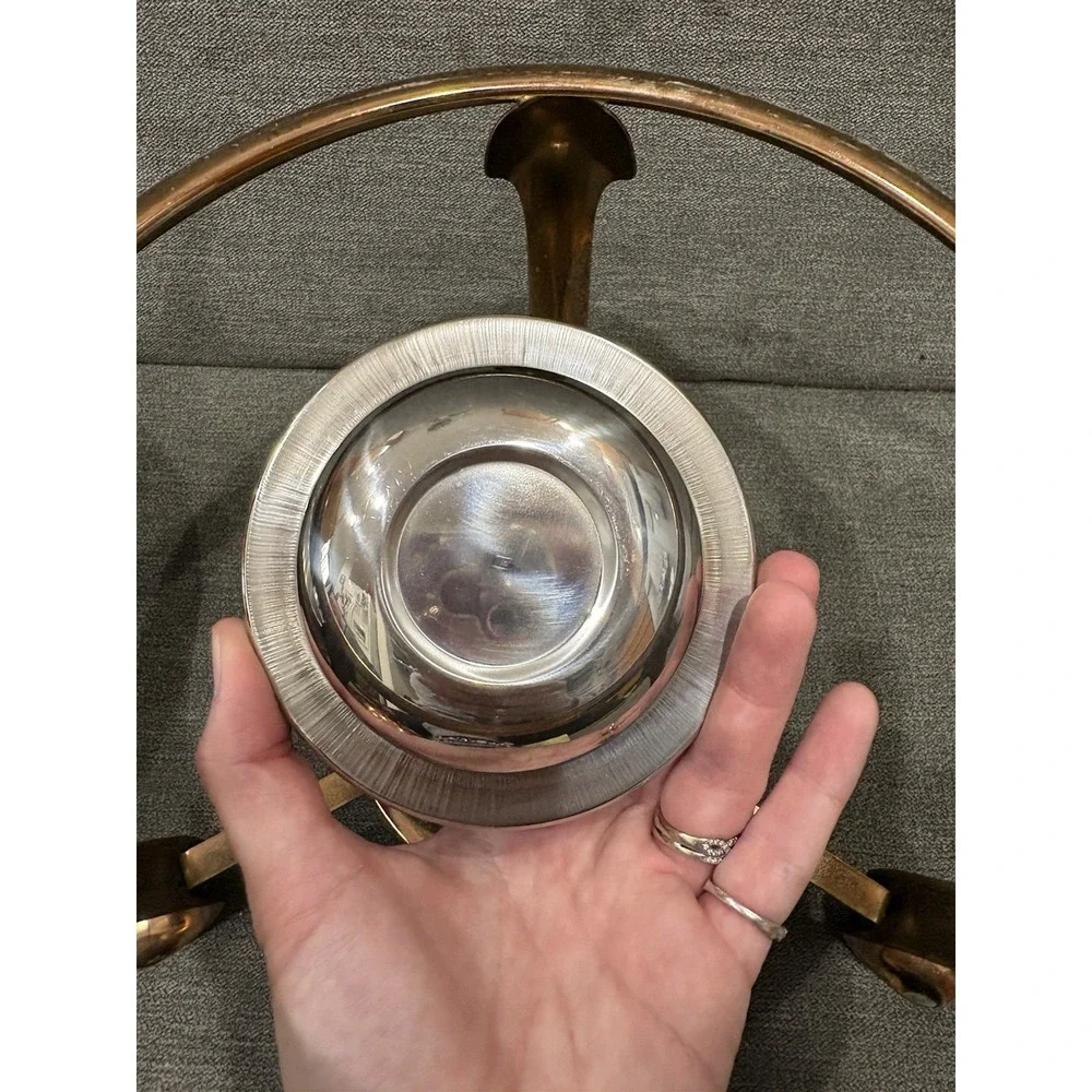 Large Copper Solid Brass Vintage Pan Dish Heavy Chafing Fondue Pot & Pasta 9